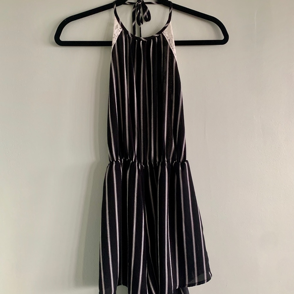 Black & White Striped Backless Romper